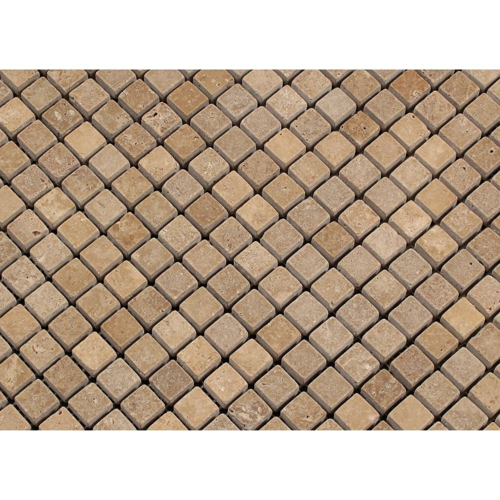 5/8 x 5/8 Tumbled Noce Travertine Mosaic Tile - Tilephile