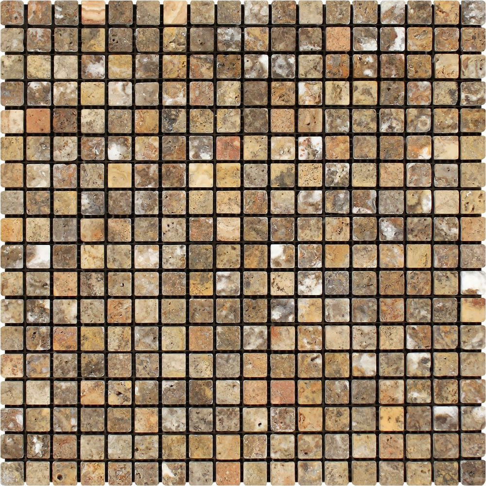 5/8 x 5/8 Tumbled Scabos Travertine Mosaic Tile - Tilephile