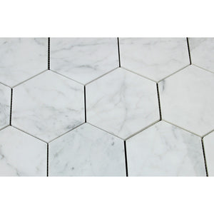 5 x 5 Honed Bianco Carrara Marble Hexagon Mosaic Tile - Tilephile