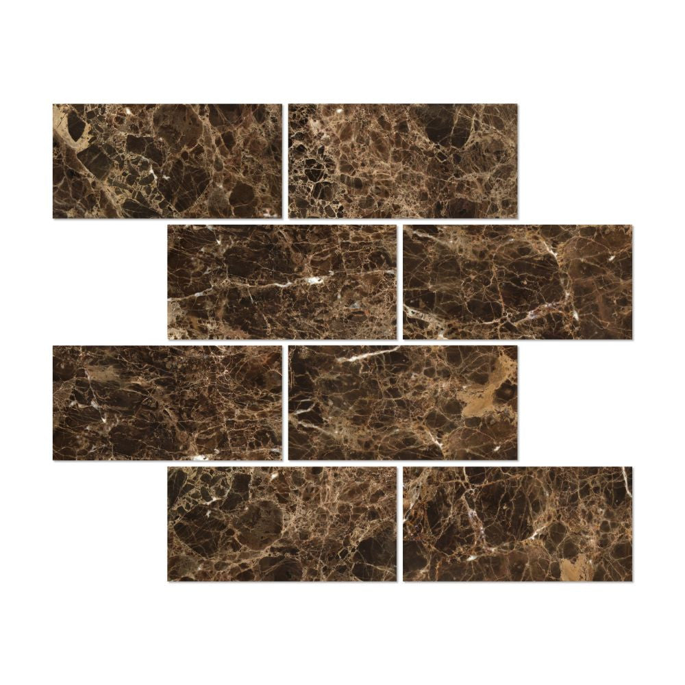 6 x 12  Polished Emperador Dark Marble Tile - Tilephile