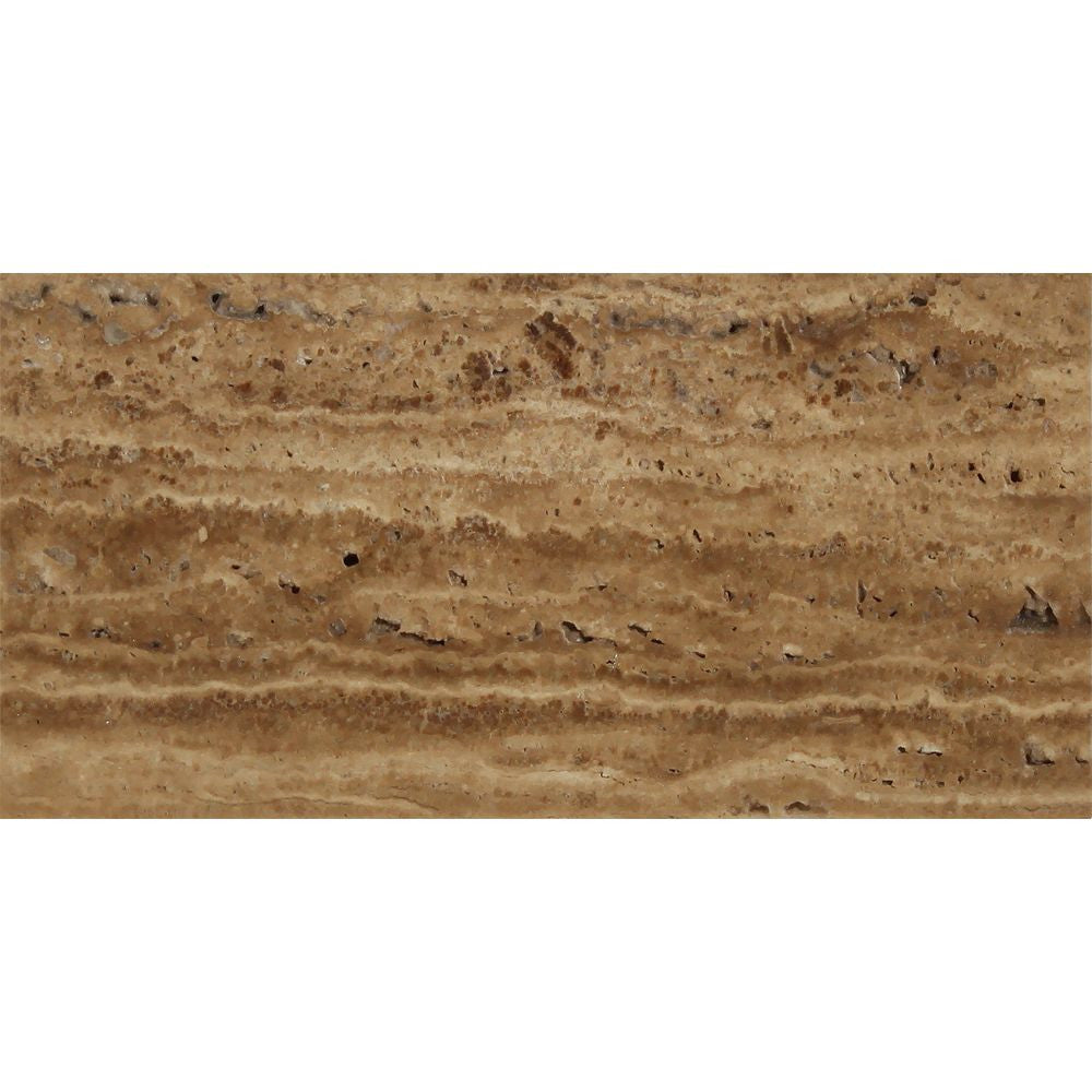 6 x 12 Unfilled, Brushed Noce Exotic (Vein-Cut) Travertine Tile - Tilephile