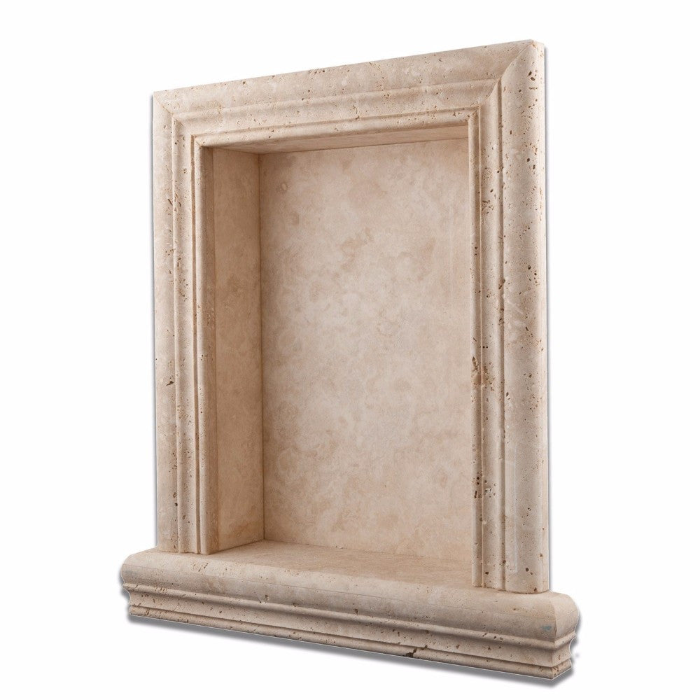 Ivory Travertine Honed Hand-Made Custom Shampoo Niche / Shelf - Large - Tilephile