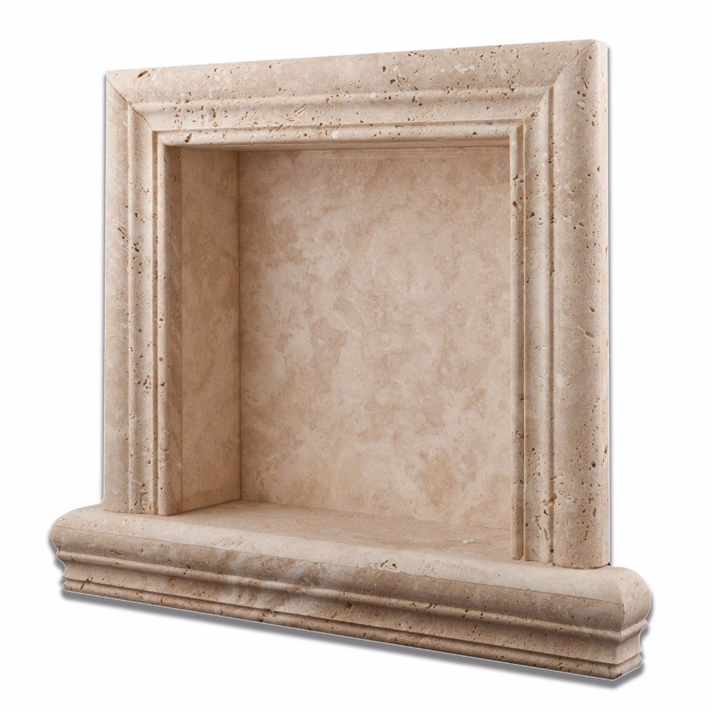 Ivory Travertine Honed Hand-Made Custom Shampoo Niche / Shelf - Small - Tilephile