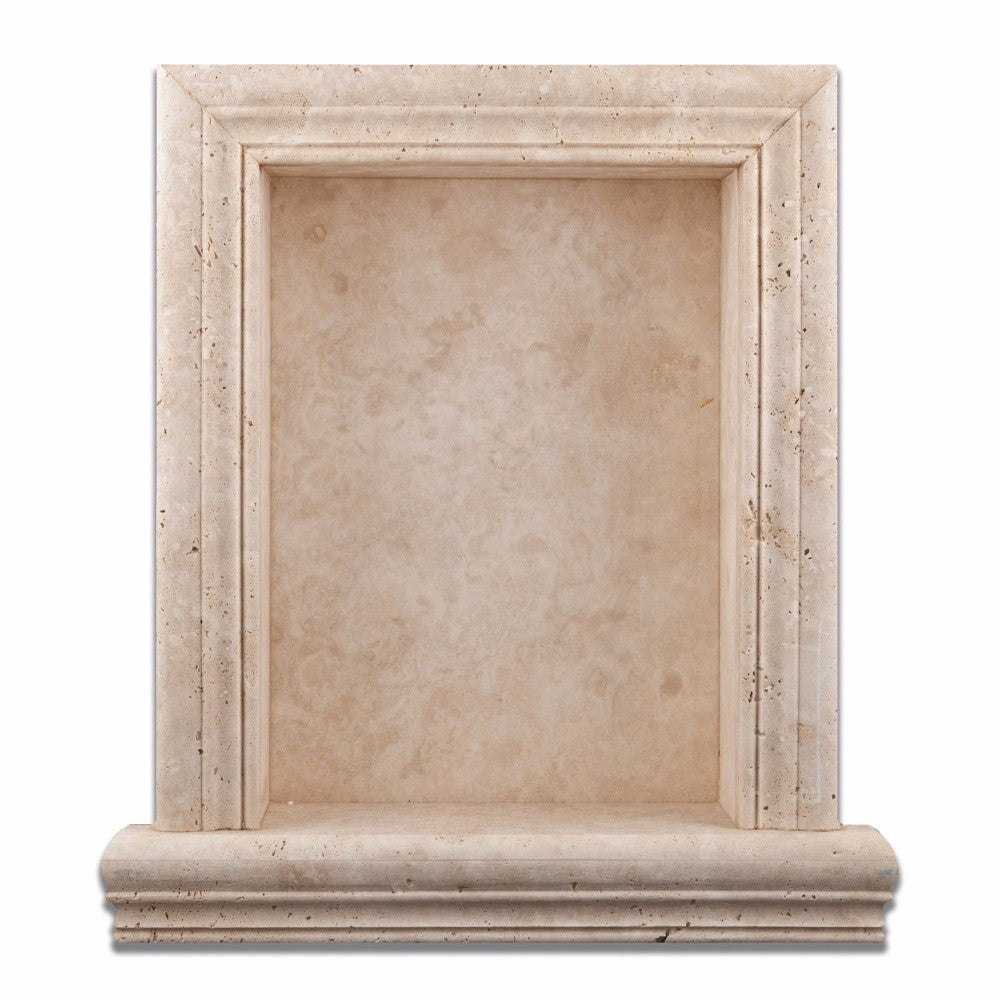 Ivory Travertine Honed Hand-Made Custom Shampoo Niche / Shelf - Large - Tilephile