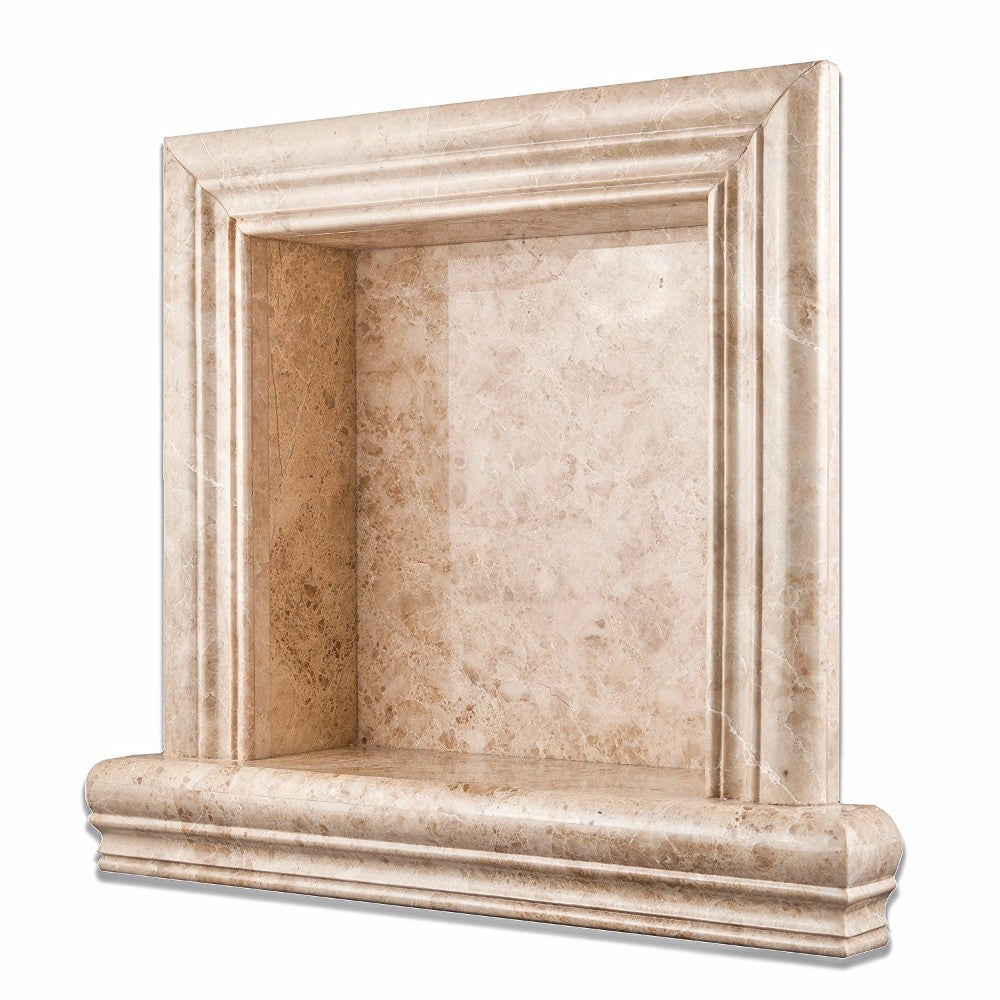 Cappuccino Marble Polished Hand-Made Custom Shampoo Niche / Shelf - Small - Tilephile