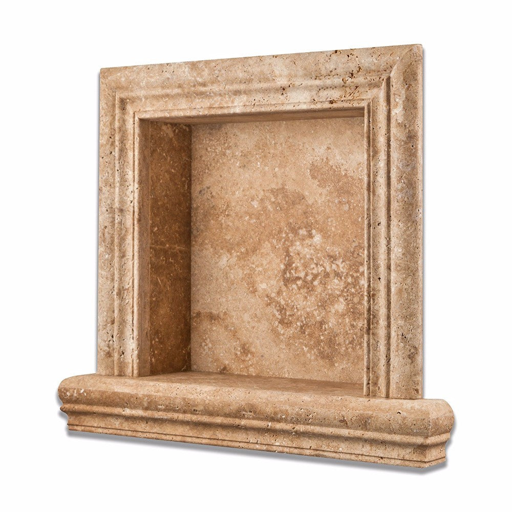 Walnut Travertine Honed Hand-Made Custom Shampoo Niche / Shelf - Small - Tilephile