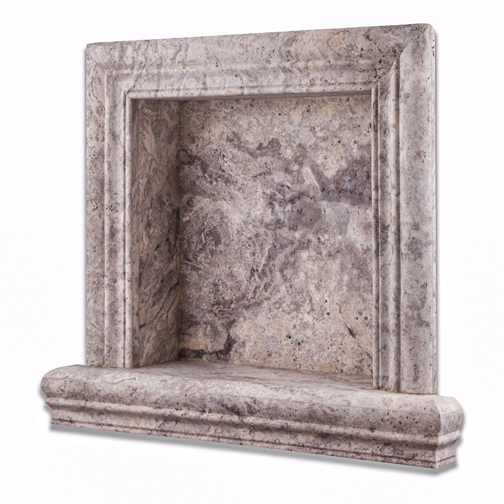 Silver Travertine Honed Hand-Made Custom Shampoo Niche / Shelf - Small - Tilephile