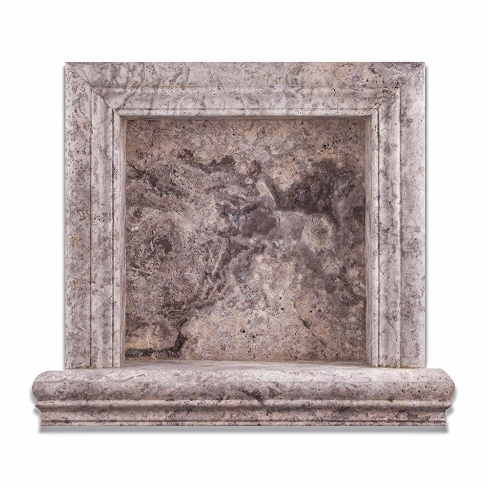 Silver Travertine Honed Hand-Made Custom Shampoo Niche / Shelf - Small - Tilephile