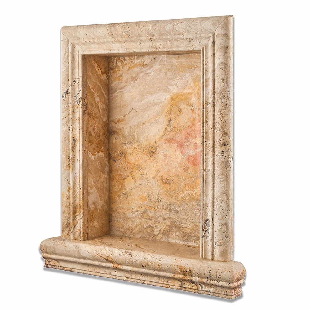 Valencia Travertine Honed Hand-Made Custom Shampoo Niche / Shelf - Large - Tilephile