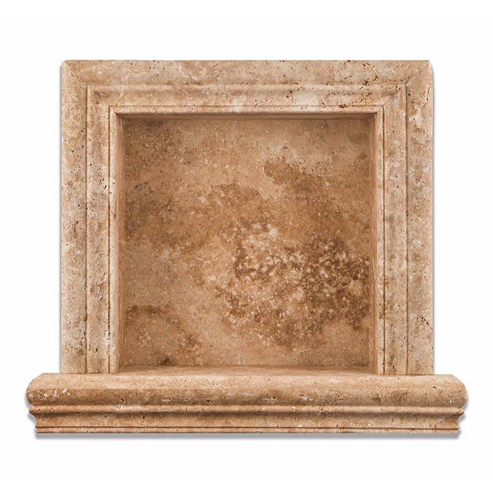 Walnut Travertine Honed Hand-Made Custom Shampoo Niche / Shelf - Small - Tilephile