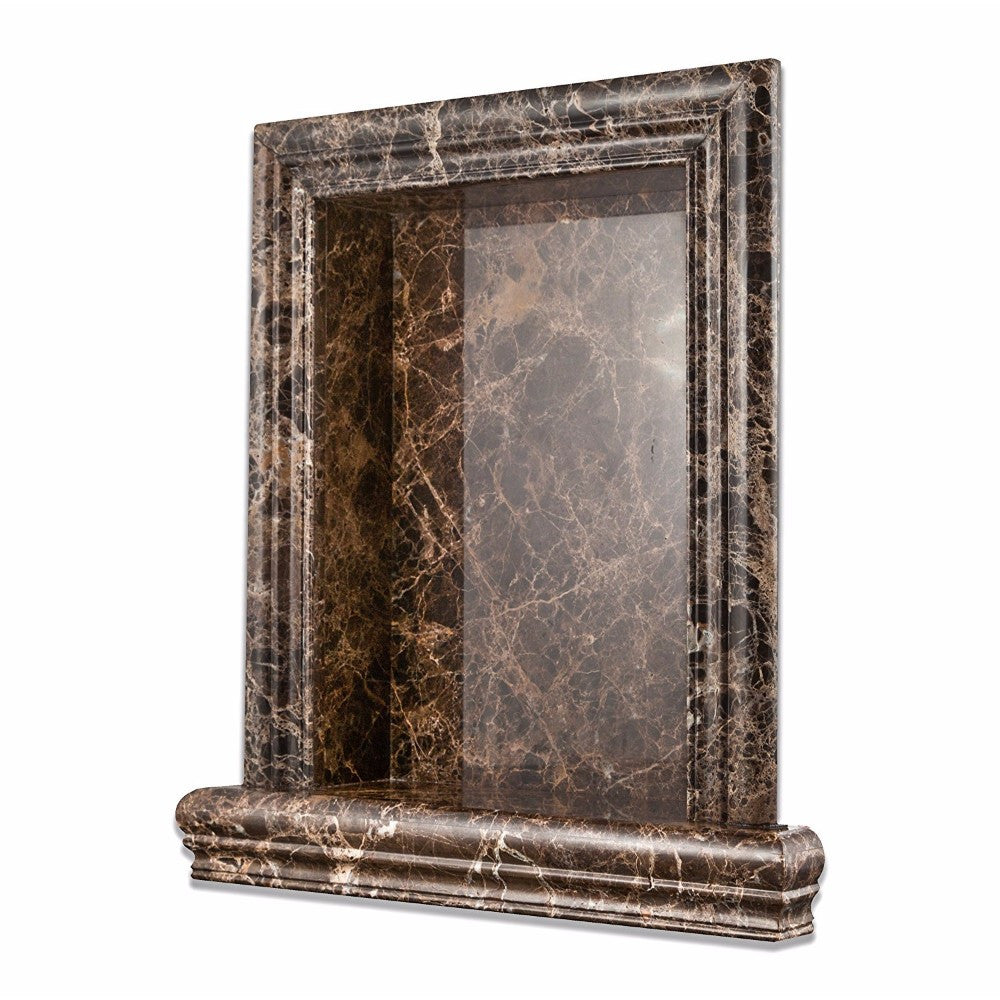 Emperador Dark Marble Polished Hand-Made Custom Shampoo Niche / Shelf - Large - Tilephile