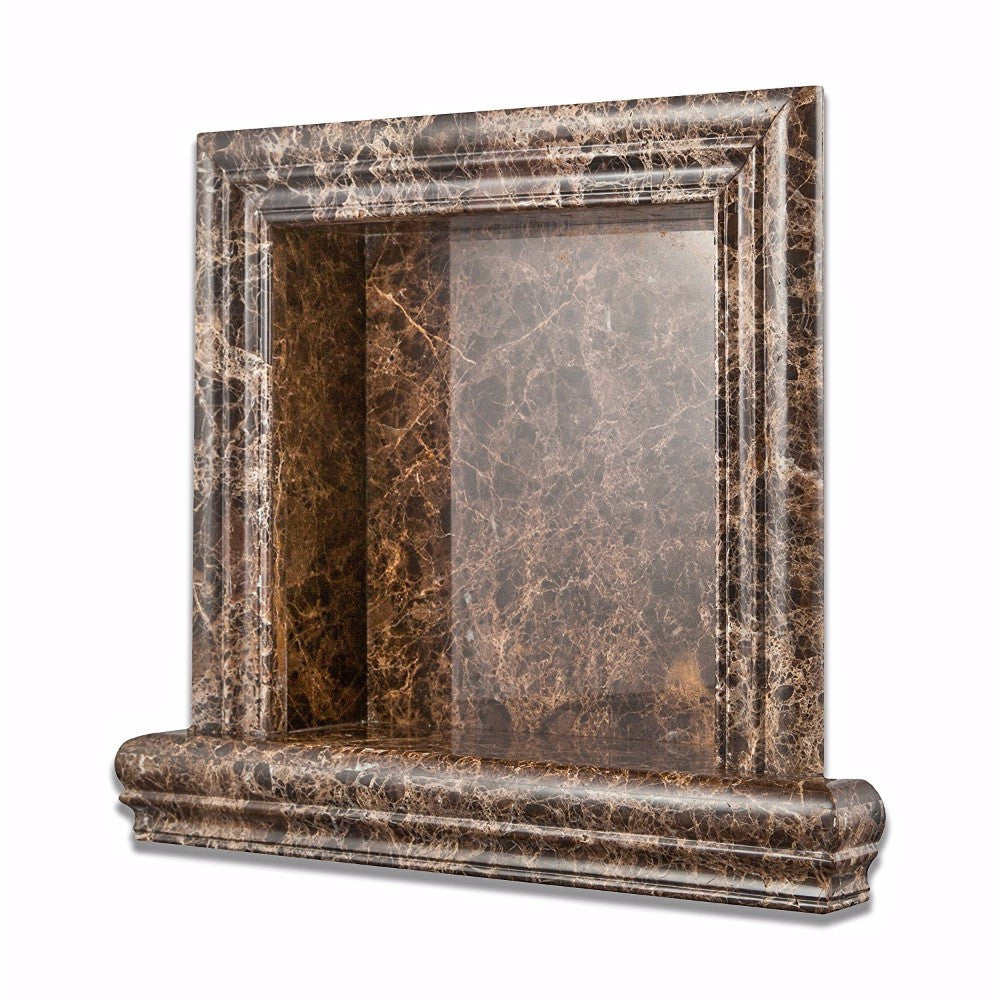 Emperador Dark Marble Polished Hand-Made Custom Shampoo Niche / Shelf - Small - Tilephile