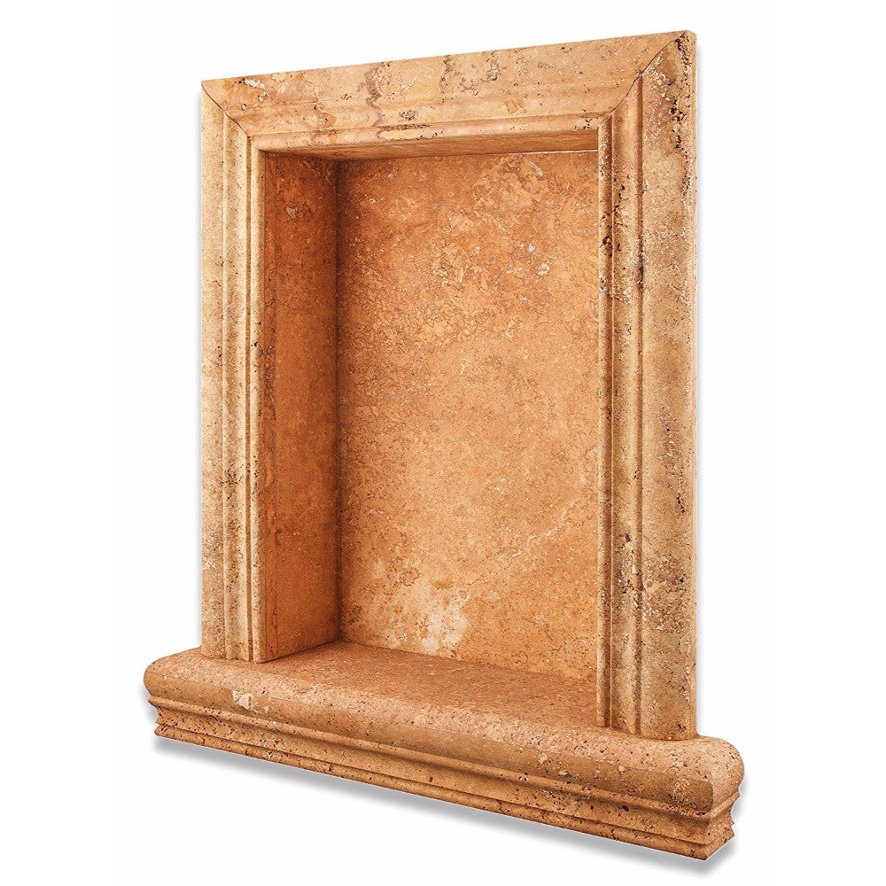 Gold Travertine Honed Hand-Made Custom Shampoo Niche / Shelf - Large - Tilephile