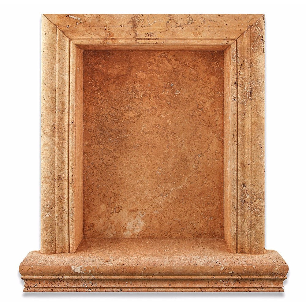 Gold Travertine Honed Hand-Made Custom Shampoo Niche / Shelf - Large - Tilephile