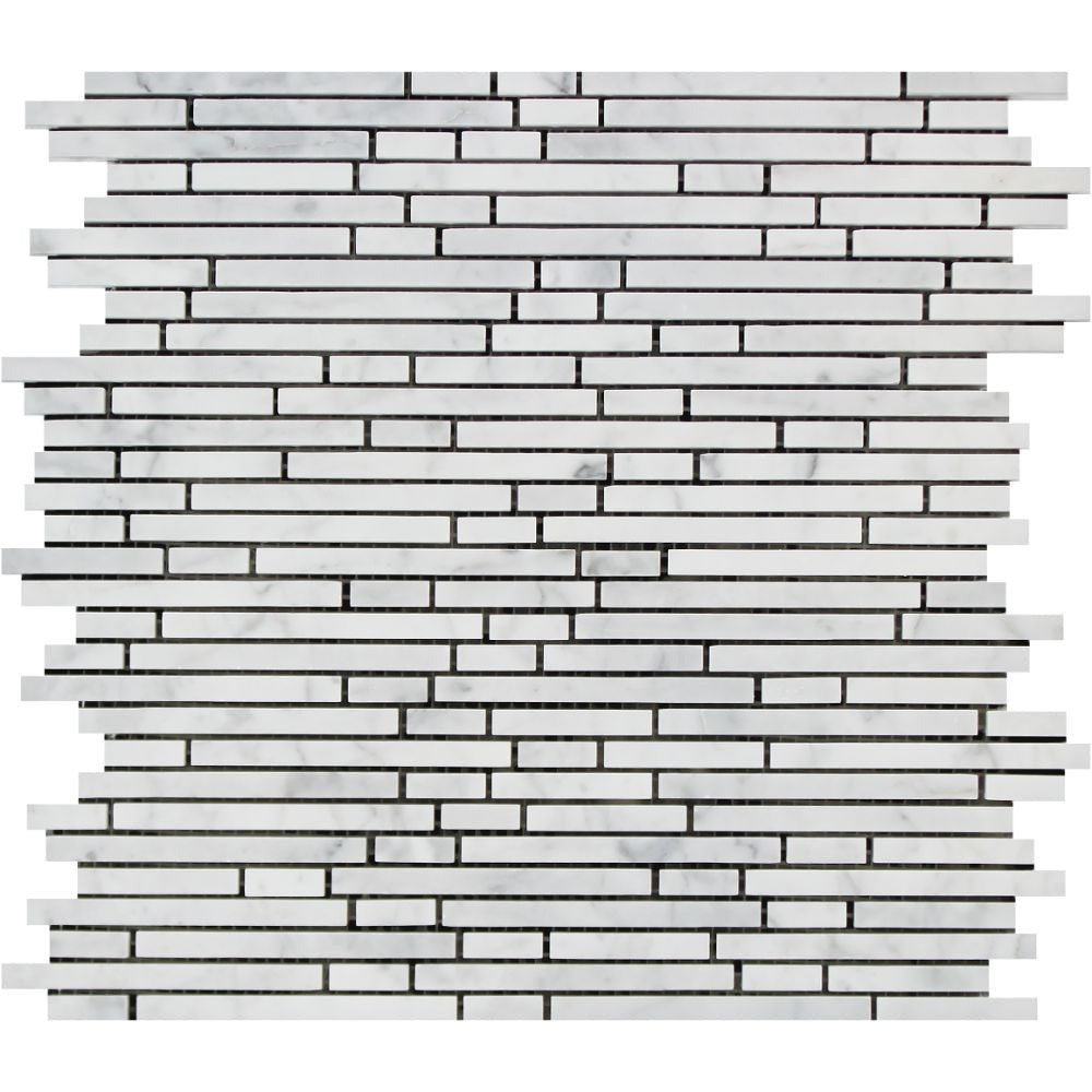 Bianco Carrara Honed Marble Bamboo Sticks Mosaic Tile - Tilephile