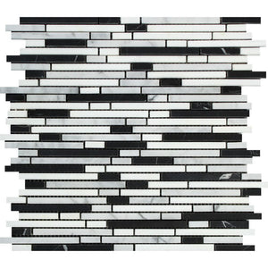 Bianco Carrara Polished Marble Bamboo Sticks Mosaic Tile (Carrara + Black) - Tilephile