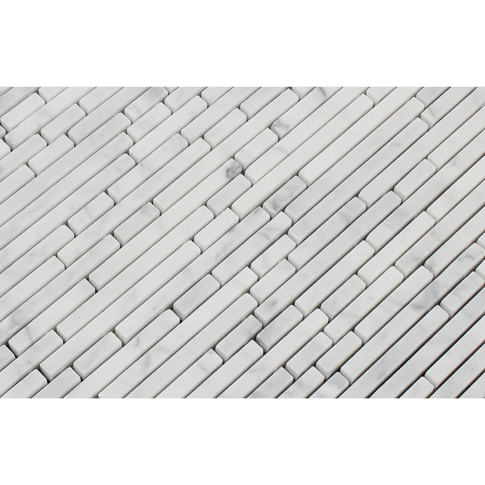 Bianco Carrara Honed Marble Bamboo Sticks Mosaic Tile - Tilephile