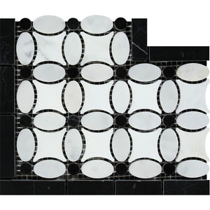 Bianco Carrara Honed Marble Florida Flower Corner (Thassos + White Carrara (Oval) + Black (Dots)) - Tilephile