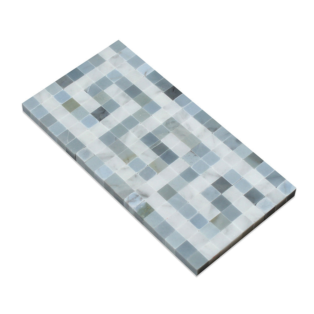 Bianco Carrara Honed Marble Greek Key Border (Carrara w/ Blue-Gray) - Tilephile