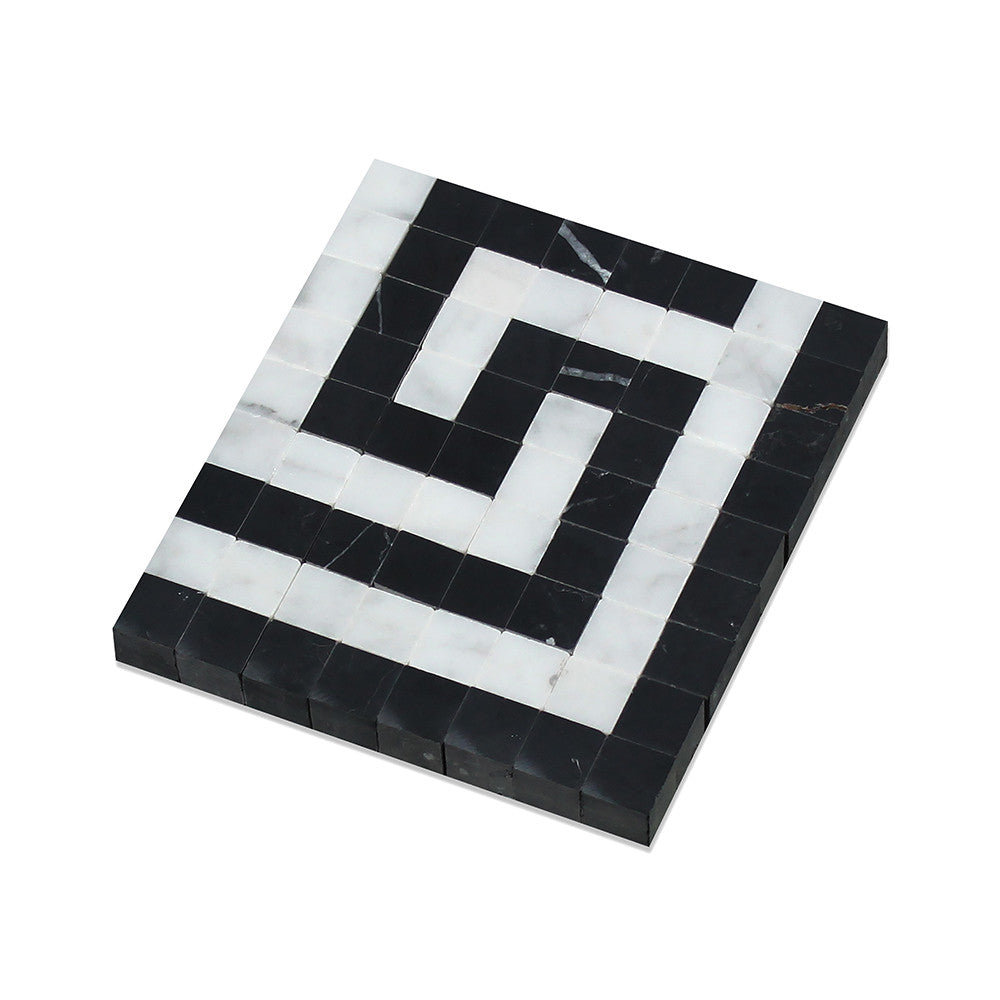 Bianco Carrara Honed Marble Greek Key Corner (Carrara w/ Black) - Tilephile
