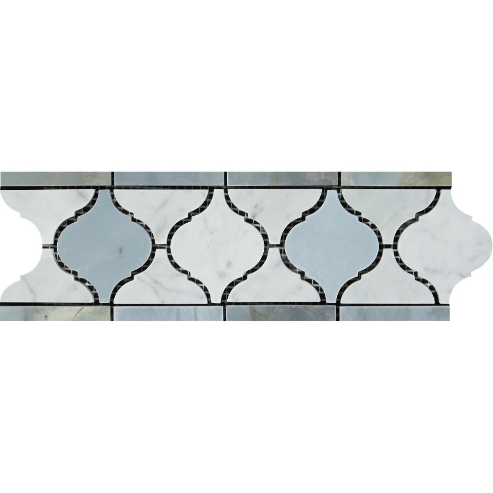 Bianco Carrara Honed Marble Lantern Border (Carrara w/ Blue-Gray) - Tilephile