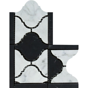 Bianco Carrara Honed Marble Lantern Corner (Carrara w/ Black) - Tilephile