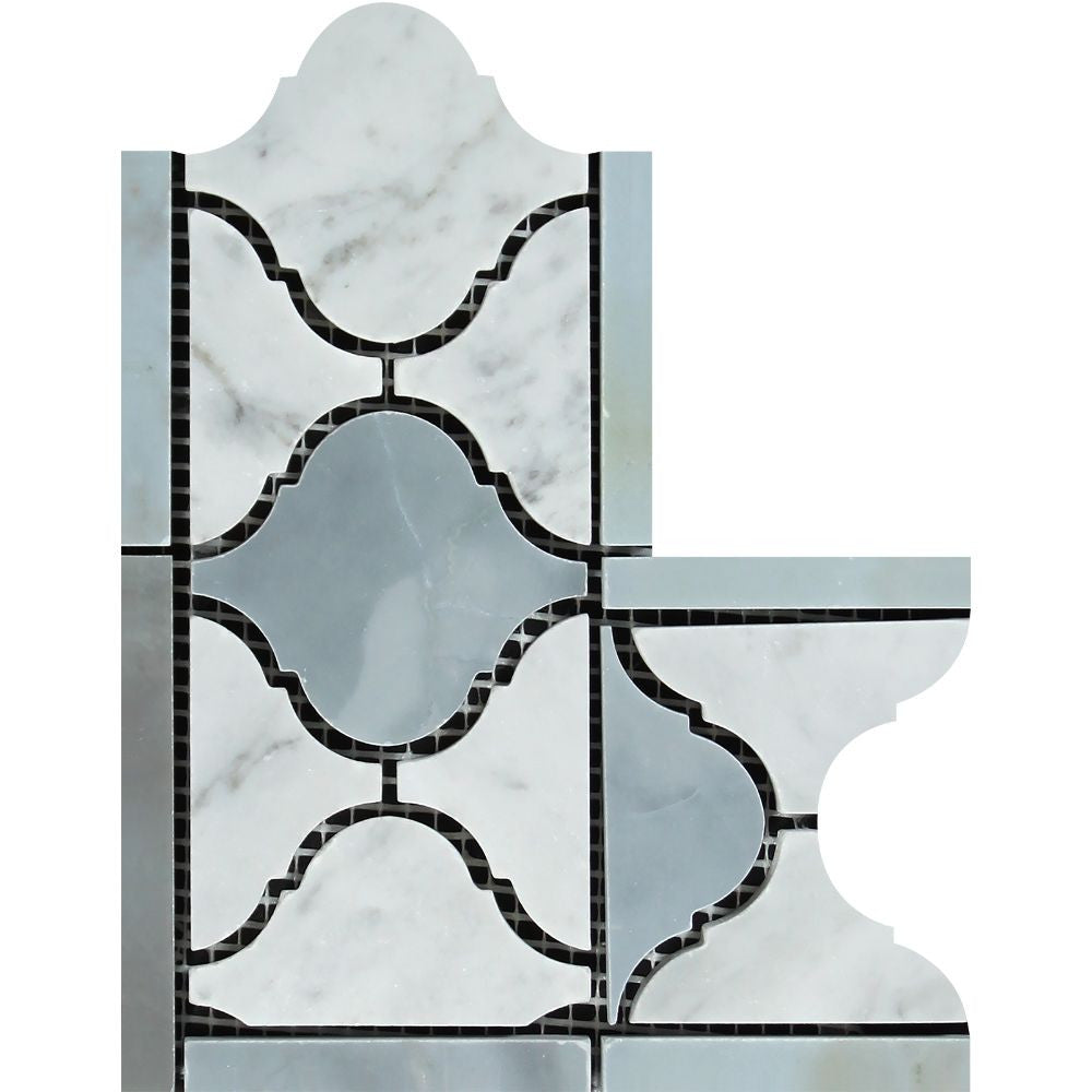 Bianco Carrara Honed Marble Lantern Corner (Carrara w/ Blue-Gray) Sample - Tilephile