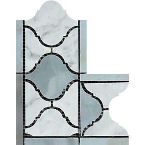Bianco Carrara Honed Marble Lantern Corner (Carrara w/ Blue-Gray) - Tilephile