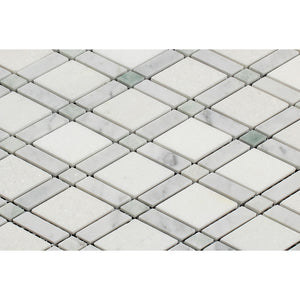 Bianco Carrara Honed Marble Lattice Mosaic Tile (Thassos + Carrara + Ming Green) - Tilephile