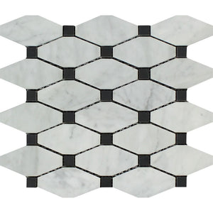 Bianco Carrara Honed Marble Octave Mosaic Tile (w/ Black Dots) - Tilephile