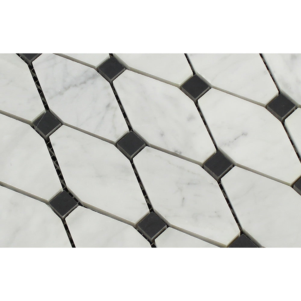 Bianco Carrara Honed Marble Octave Mosaic Tile (w/ Black Dots) - Tilephile