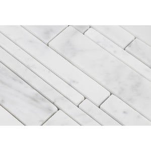 Bianco Carrara Honed Marble Random Strip Mosaic Tile - Tilephile