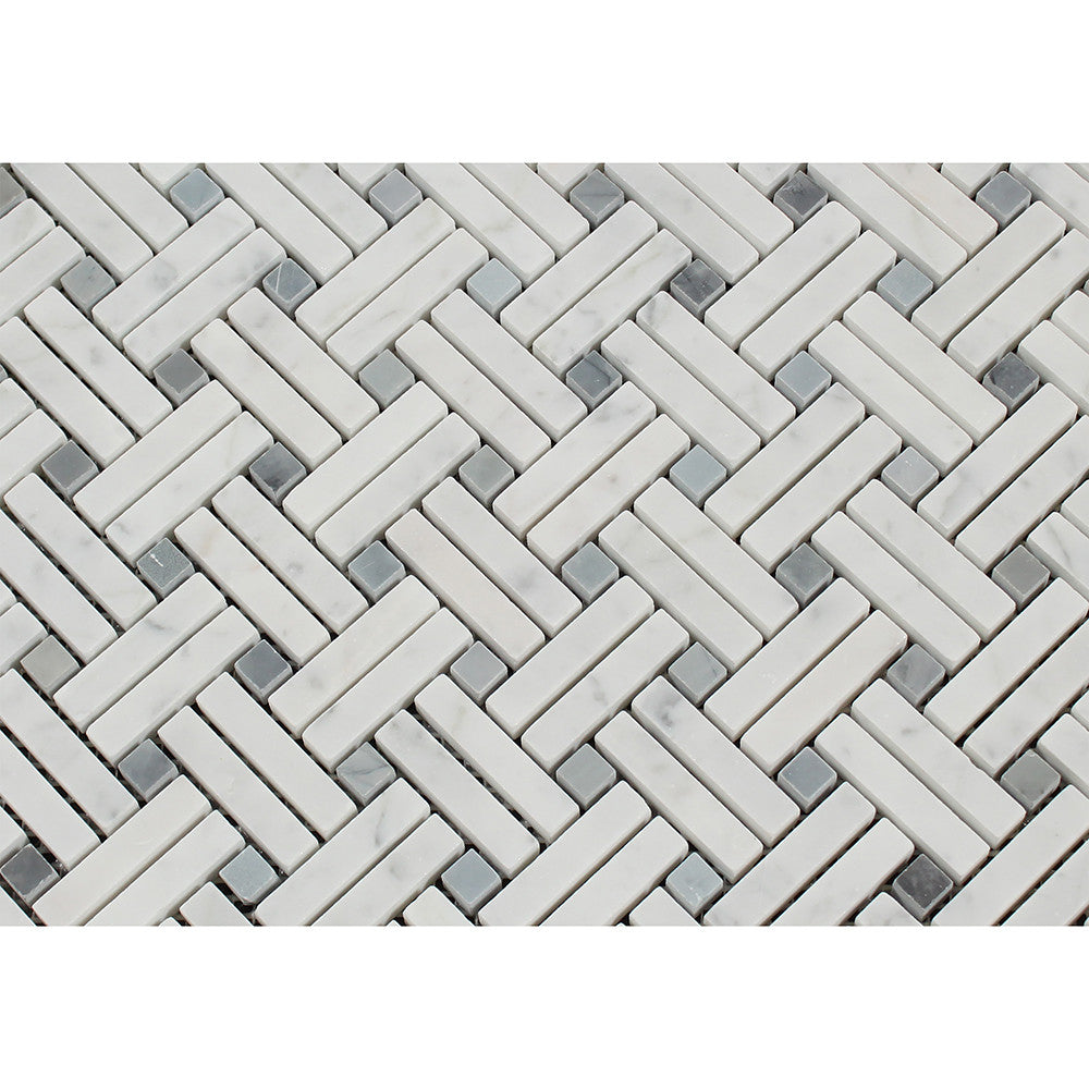 Bianco Carrara Honed Marble Stanza Mosaic Tile (w/ Blue-Gray Dots) - Tilephile