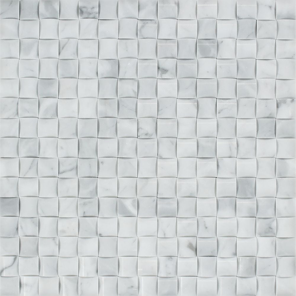 Bianco Carrara Polished Marble 3-D Small Bread Mosaic Tile Sample - Tilephile
