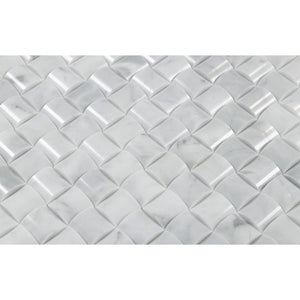 Bianco Carrara Polished Marble 3-D Small Bread Mosaic Tile - Tilephile