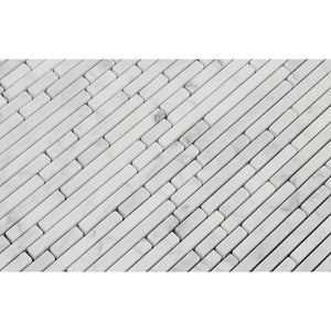 Bianco Carrara Polished Marble Bamboo Sticks Mosaic Tile - Tilephile
