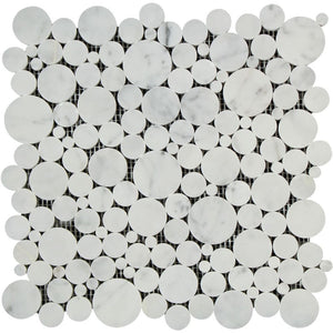 Bianco Carrara Polished Marble Bubbles Mosaic Tile - Tilephile