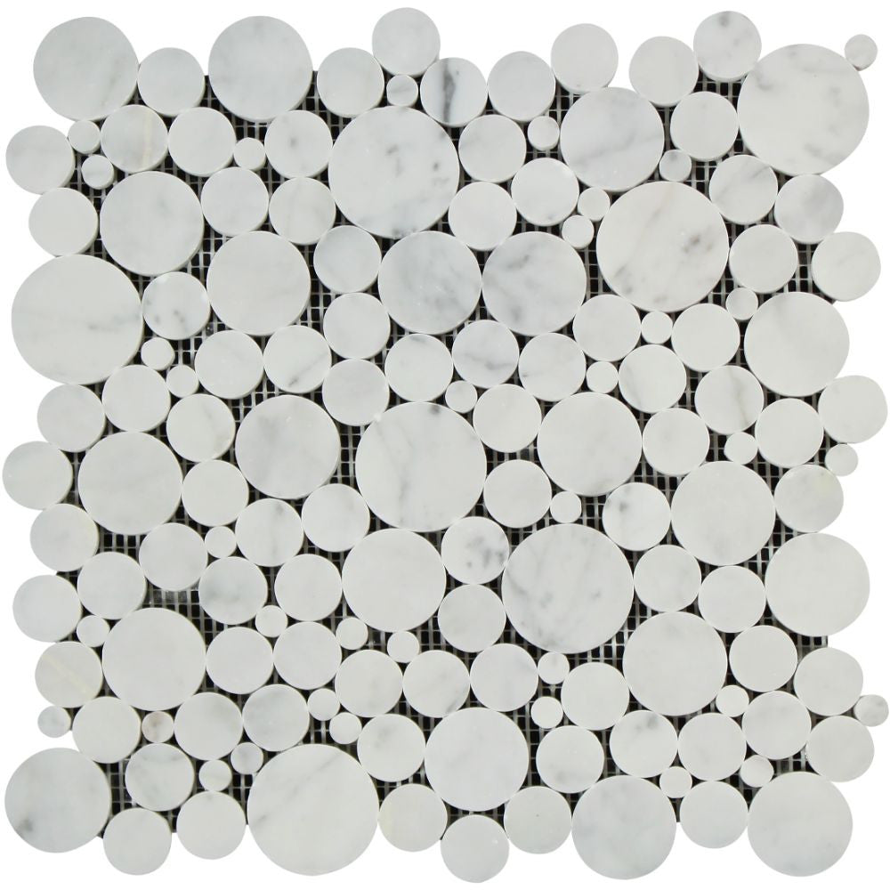 Bianco Carrara Polished Marble Bubbles Mosaic Tile Sample - Tilephile