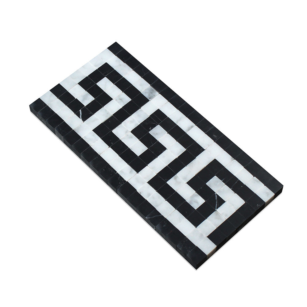 Bianco Carrara Polished Marble Greek Key Border (Carrara w/ Black) - Tilephile