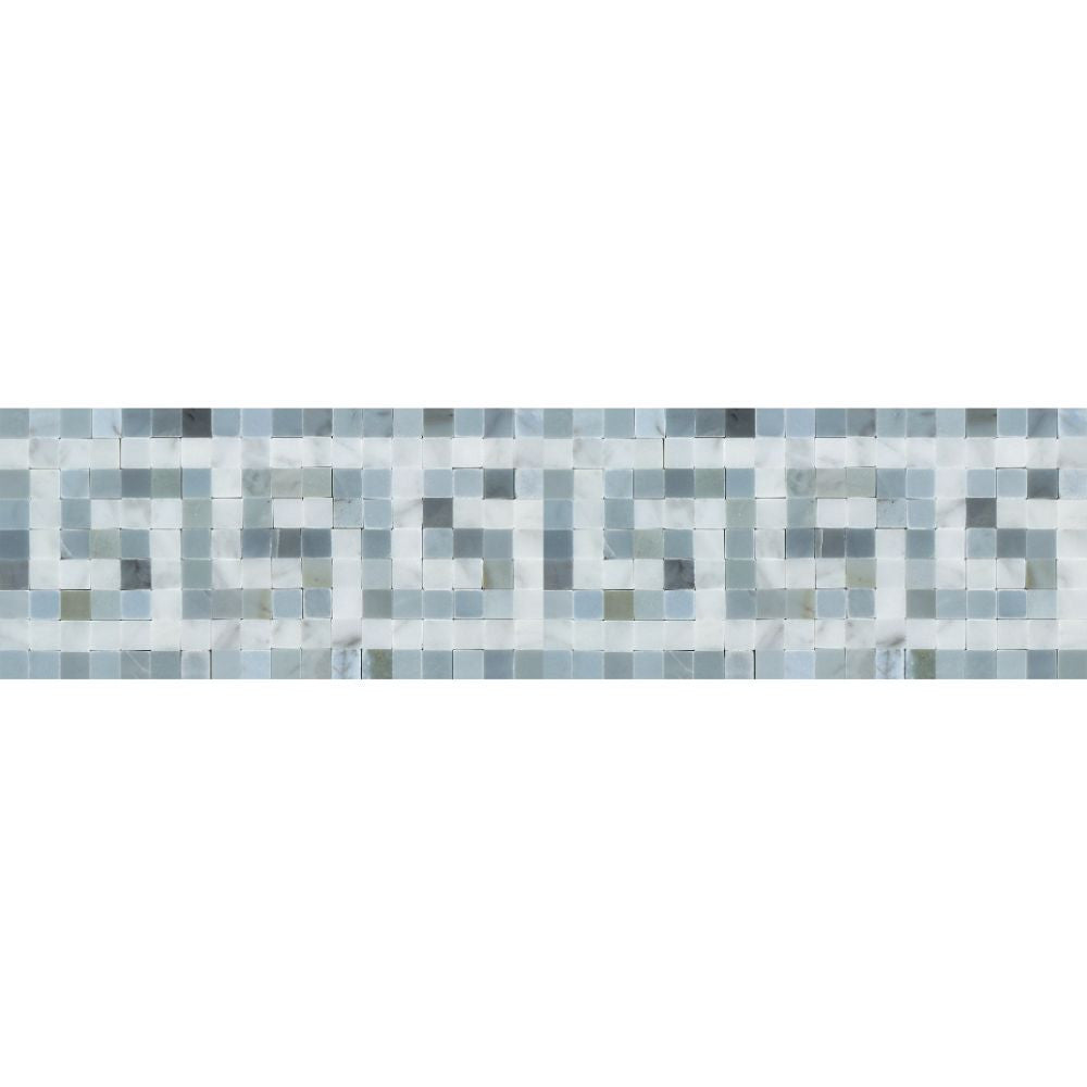 Bianco Carrara Polished Marble Greek Key Border (Carrara w/ Blue-Gray) - Tilephile