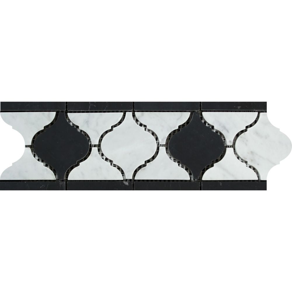Bianco Carrara Polished Marble Lantern Border (Carrara w/ Black) - Tilephile