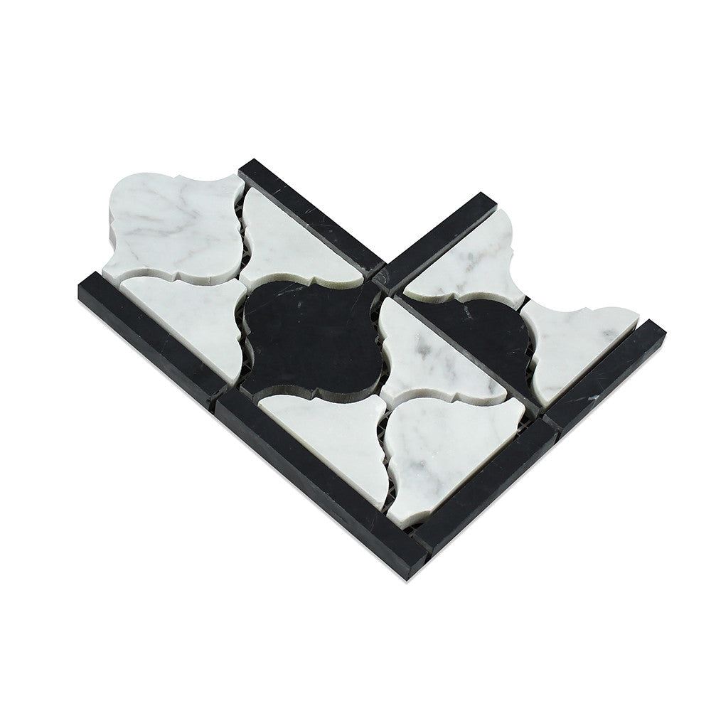 Bianco Carrara Polished Marble Lantern Corner (Carrara w/ Black) - Tilephile