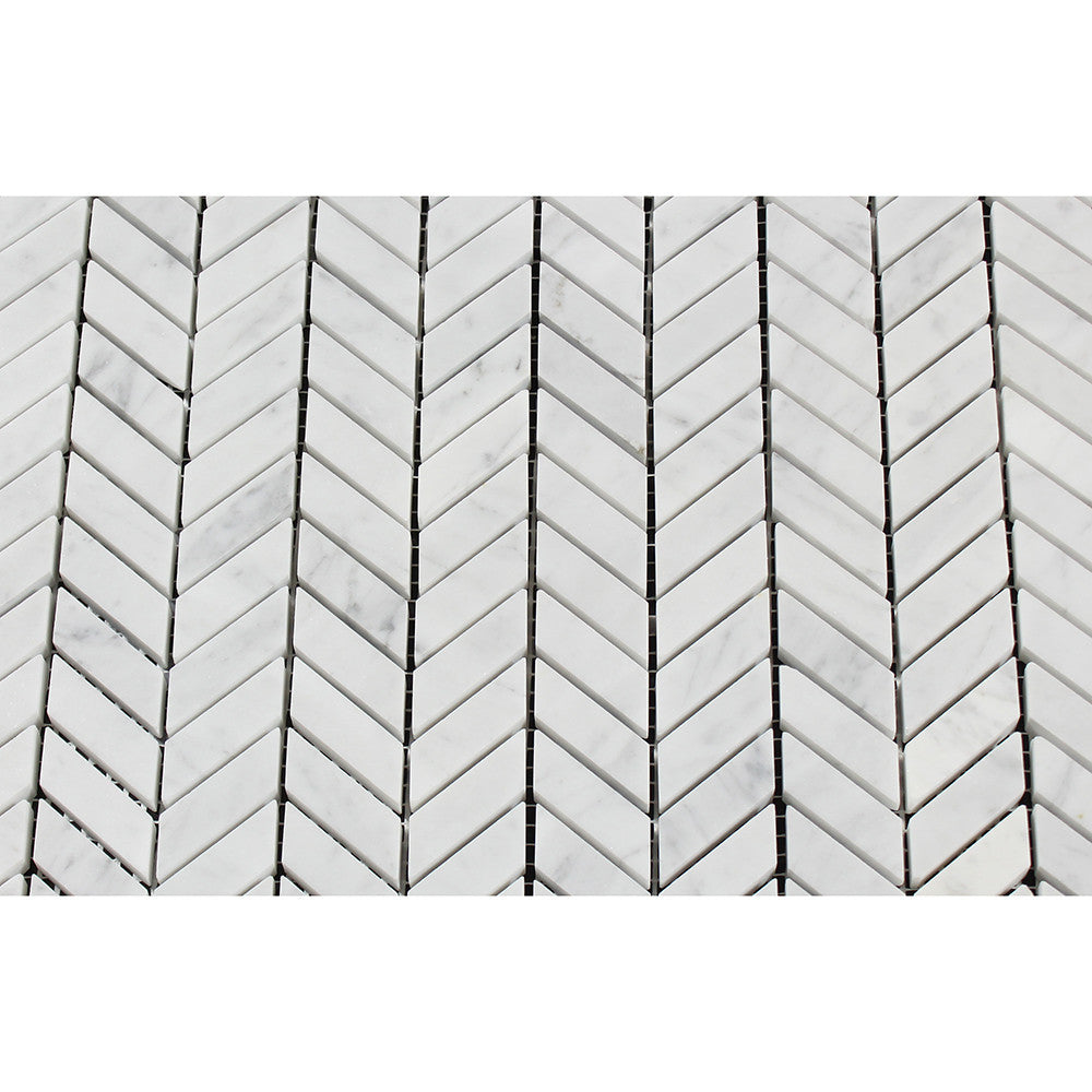 Bianco Carrara Polished Marble Mini Chevron Mosaic Tile - Tilephile