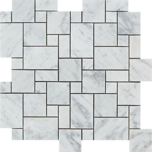 Bianco Carrara Polished Marble Mini Versailles Pattern Mosaic Tile - Tilephile