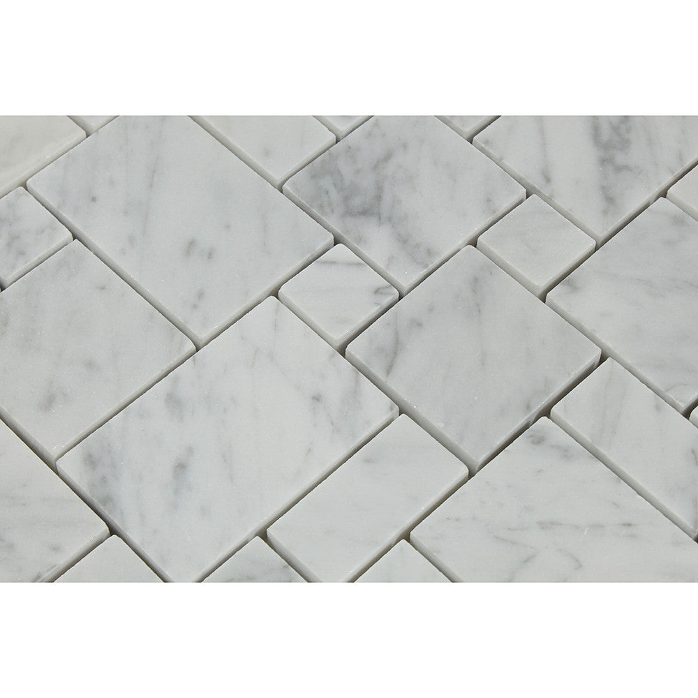 Bianco Carrara Polished Marble Mini Versailles Pattern Mosaic Tile - Tilephile