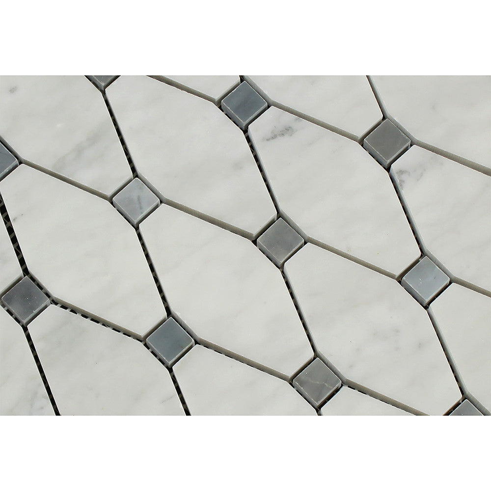 Bianco Carrara Polished Marble Octave Mosaic Tile (w/ Blue-Gray Dots) - Tilephile