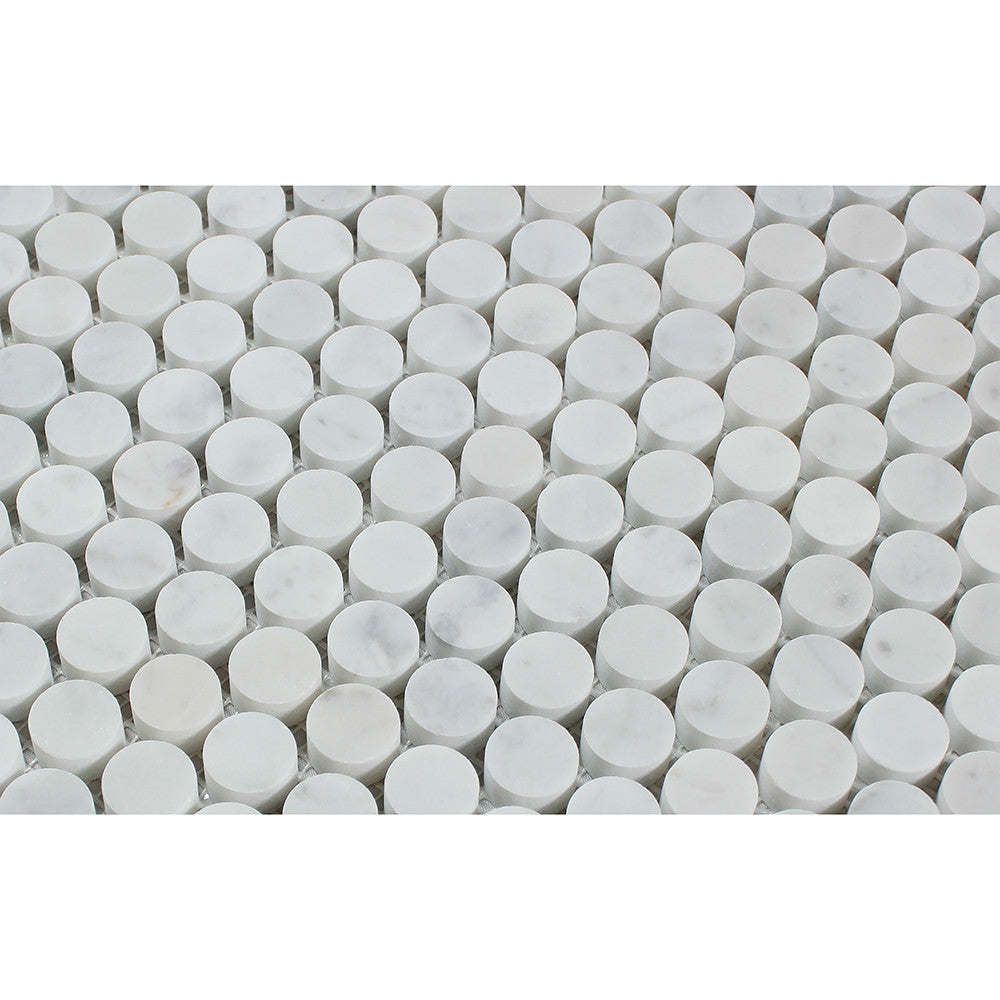 Bianco Carrara Polished Marble Penny Round Mosaic Tile - Tilephile