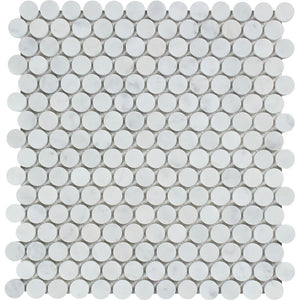 Bianco Carrara Polished Marble Penny Round Mosaic Tile - Tilephile
