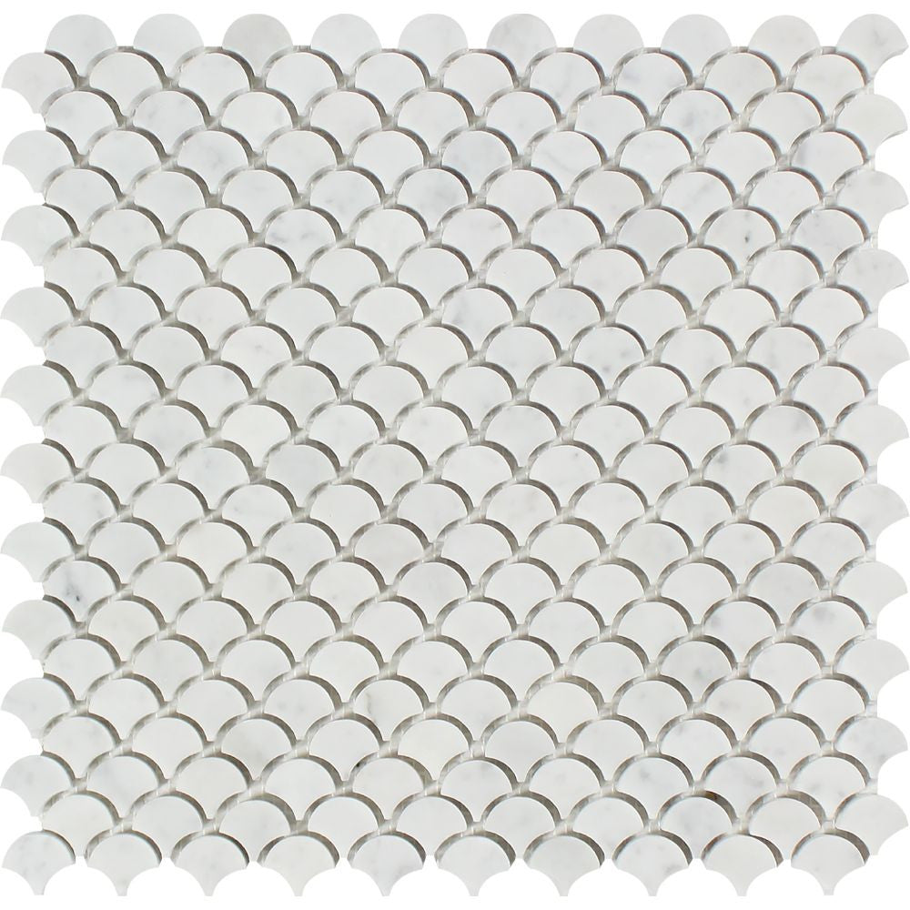 Bianco Carrara Polished Marble Raindrop Mosaic Tile - Tilephile