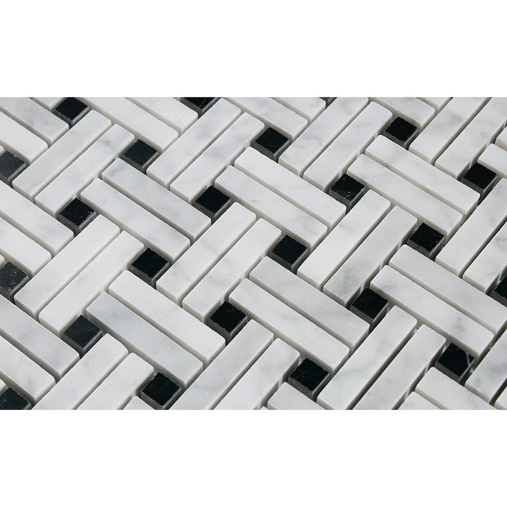 Bianco Carrara Polished Marble Stanza Mosaic Tile (w/ Black Dots) - Tilephile